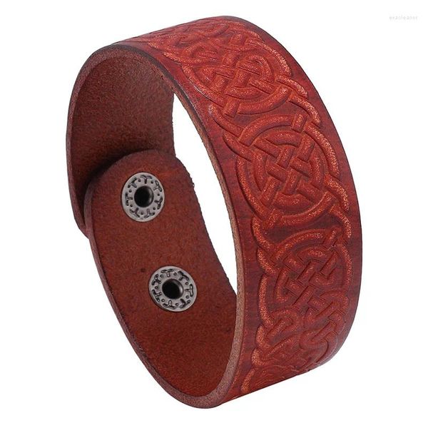 Bangle 2024 vintage emboss pulseiras de couro genuíno punk pulseiras marrons para homens casal largo moda pulseira masculina jóias presentes