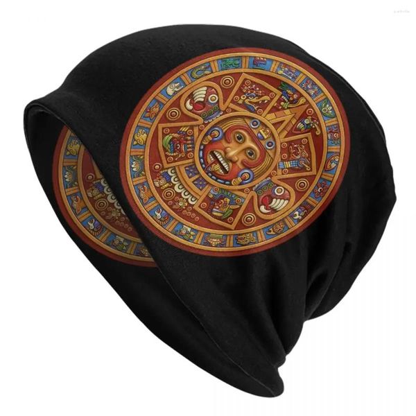 Berretti Messico Calendario azteco Cappelli a cuffia Cappello lavorato a maglia da strada per donna Uomo Berretti invernali caldi Skullies Berretti