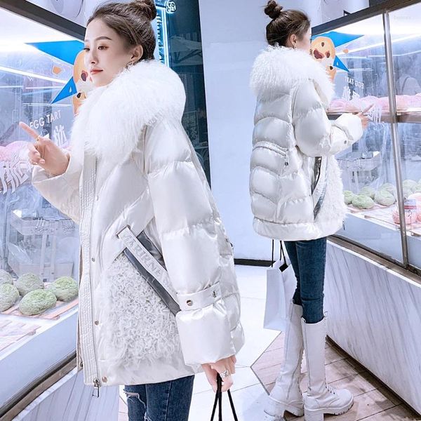 Frauen Unten Kurze Jacke Mantel Frauen Winter Warme Jacken Wolle Kragen Weiße Ente Parka Mantel Abrigo Mujer Pelz Mit Kapuze