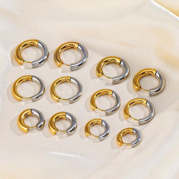 Brincos de argola de aço inoxidável e 14k amarelo banhado a ouro reversível huggie para mulheres homens declaração empilhável hipoalergênico jewl