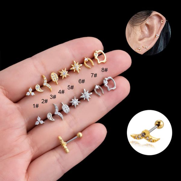 Vida Barbell Küpe Top Helix Star Studs Cerrahi Küpeler Parlak Yeni Paslanmaz Çelik Çubuk 0.8 Kedi Elmas Zirkon Küpe Kulak Kemik Saplama Piercing Vücut Takı Bijoux