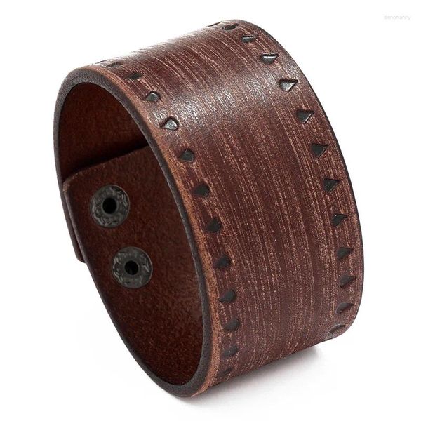 Pulseira vintage ampla pulseiras de couro genuíno para homens estilo punk retro marrom ajustável pulseira feminina pulseiras jóias presente