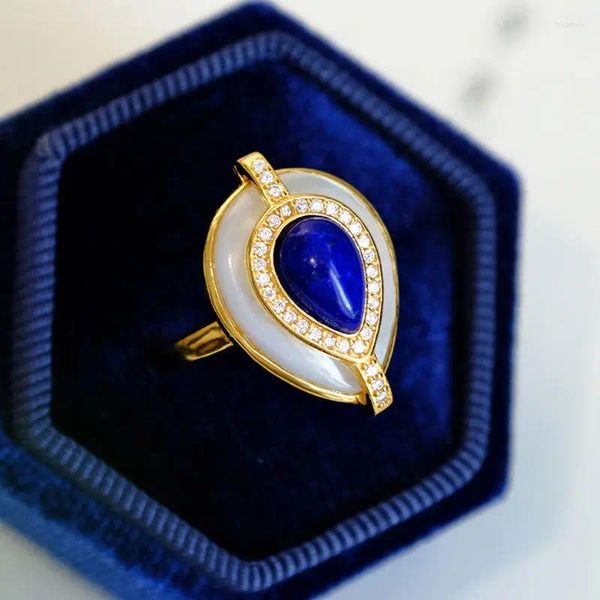 Gliederarmbänder Ring aus natürlichem Fritillaria-Lapislazuli, Temperament: Wassertropfen, Sterlingsilber, hochwertiger Hong-Kong-Stil, Vintage-Sommer