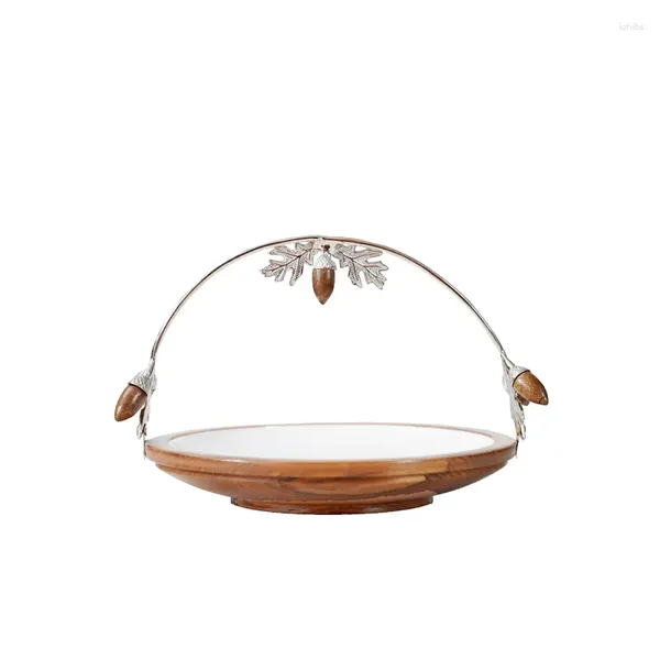 Placas Mango Wood Pine Cone Decoração Handle Creative Fruit Plate Art Light Luxury Basket Storage