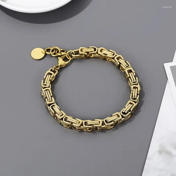 Braccialetti con ciondoli Moda bizantina in acciaio inossidabile con catena imperiale Bracciale a doppio strato da uomo e da donna Colore oro/argento