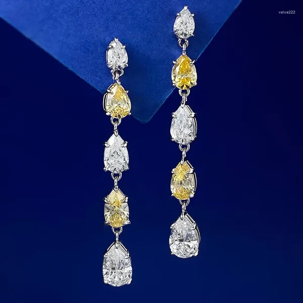 Ohrstecker, 925er Silber, Ohrhaken, Damen, luxuriös, eingelegt, 6–9 mm, birnenförmiger Wassertropfen, gelber Diamant mit hohem Kohlenstoffgehalt