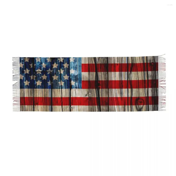 Schals Quaste Schal Groß 196 68 cm Pashmina Winter Warm Schal Wrap Bufanda Weibliche Alte Amerikanische Flagge Auf Holzzaun Kaschmir