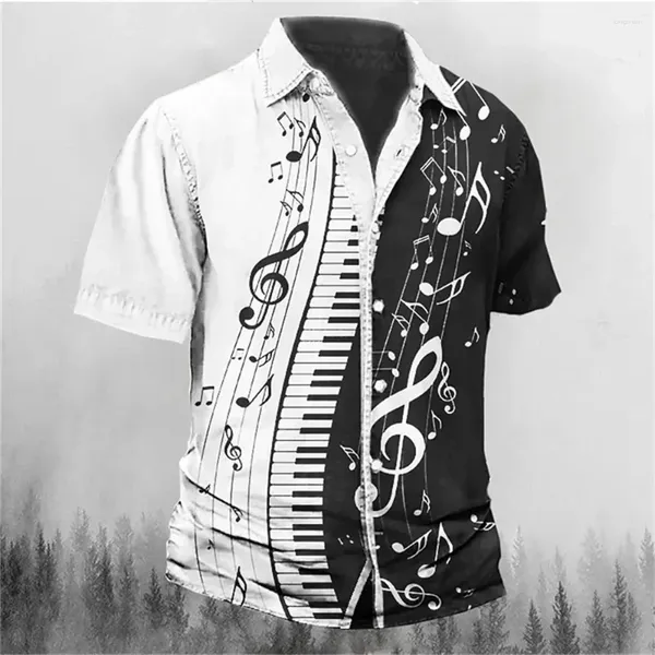 Männer Casual Hemden Musik Gedruckt Hemd Retro Schwarz Outdoor Street Button Kurzarm Mode Kleidung Designer 2024 Sommer