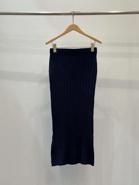 Röcke 2024 Frauen Mode Sexy Retro Navy Blau Kleine Twisted Blume Gestrickte Hip-gewickelt Lange Rock 1223