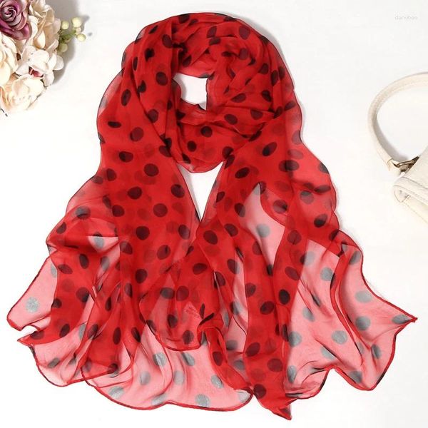 Schals Chiffon Dot Print Seidenschal Mode Frauen Sommer Lange Weiche Wrap Simulation Schal Strand Bandana