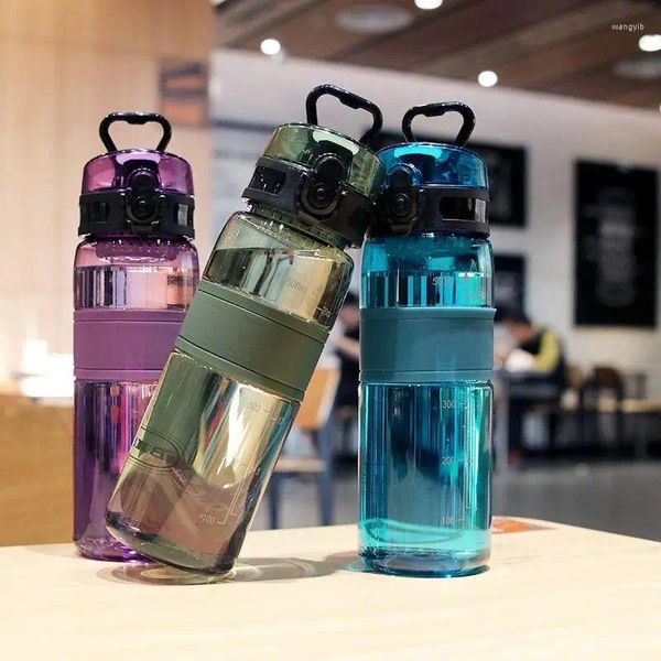 Wasserflaschen, praktisch, mit Anti-Verbrühungsbecher, kein BPA, tragbarer Sport-Kunststoffbehälter, große Kapazität, Outdoor-Reiseflasche