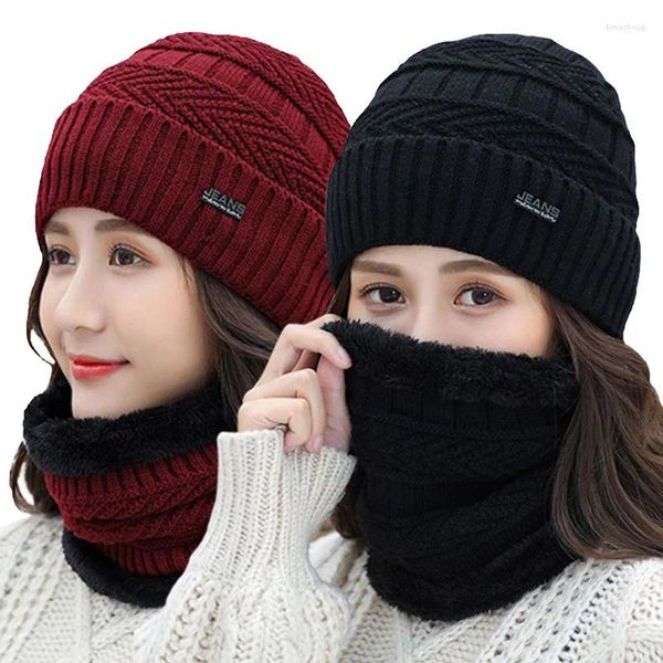 Berets Herbst Winter Frauen Maske Schal Woolen Hüte Männer Outdoor Ski Reiten Ohren Schutz Kappe Plüsch Gepolsterte Warme Weiche Gestrickte hut Beanies