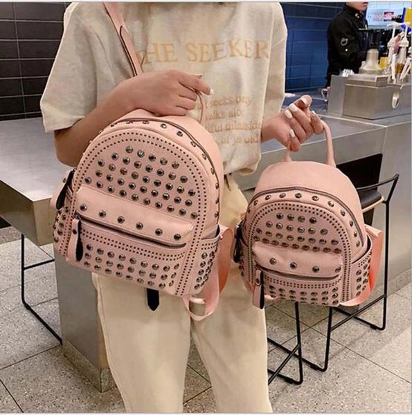 Schultaschen Mode Designer Frauen Niet Leder Rucksack Hohe Qualität Tasche Weibliche Casual Reise Reißverschluss Schulter Handtasche