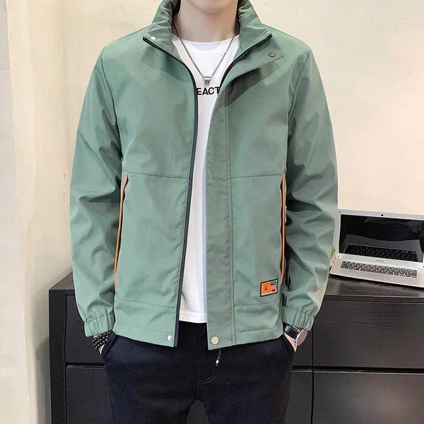 Trench da uomo autunno casual taglie forti giacca con colletto alla coreana moda primaverile cappotto da esterno classico tinta unita sportivo da uomo