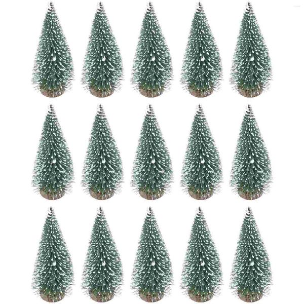 Noel dekorasyonları 15pcs çam ağacı diy Noel şişe fırçası minyatür 10 cm sisal kar, ahşap taban peyzaj süslemeleri ile yapay