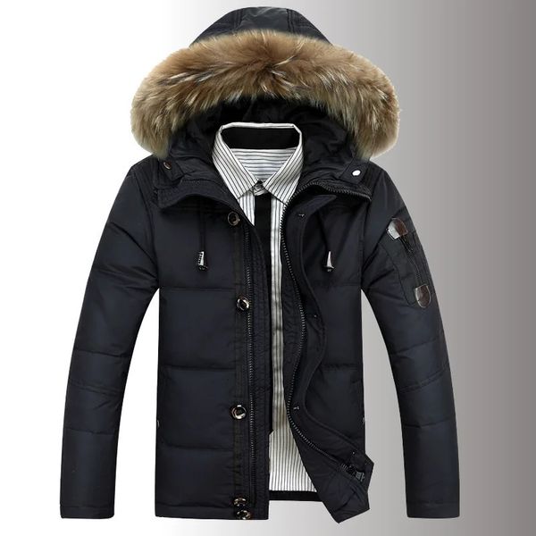 Gola de pele de inverno masculina com capuz pato para baixo jaquetas grossas quentes outwear casacos masculino outono casual para baixo parkas jaqueta de esqui ao ar livre 231229