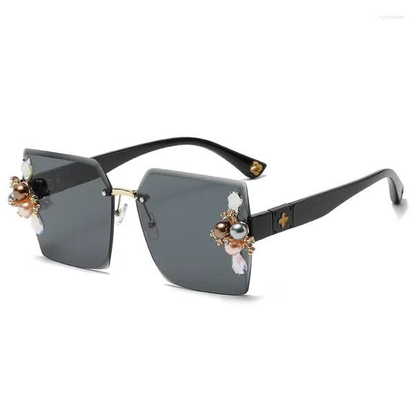 Sonnenbrille DIY Randlose Übergroße Perle Frauen Unregelmäßige Senior Ins Sonnenbrille Damen Luxus Platz Brillen Gafas De Sol UV400