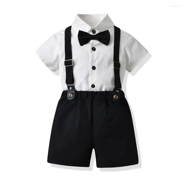 Set di abbigliamento Ragazzi Abiti estivi in cotone Classico Nero Bianco Abiti formali da gentiluomo Bambini 1-6 anni Abito con bretelle Costume da spettacolo per ospiti