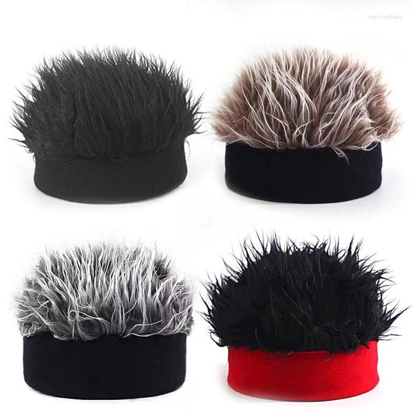 Berets Frauen Männer Hip Hop Cap Beanie Mit Lustige Spiky Gefälschte Haar Perücke Vintage Melone Vermieter Schädel Hut Cosplay Kostüm