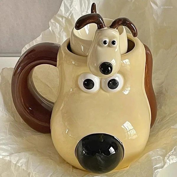 Canecas Criativas Wallaces Gromits Cão Cerâmica Caneca Animação Simulação de Desenhos Animados Café da Manhã Leite Grande Capacidade Copo Casal Crianças Presentes