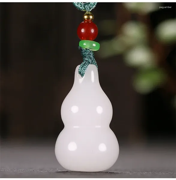 Pingente colares pedra natural branco jade cabaça colar homens mulheres feng shui charme genuíno hetian jades nephrite amuletos da sorte amuletos