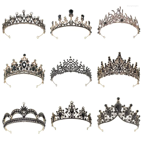 Saç klipsleri vintage kristal çiçek taç siyah rhinestone çiçek antika altın renk tiaras ve taçlar kadınlar için mücevher başlık hediyesi