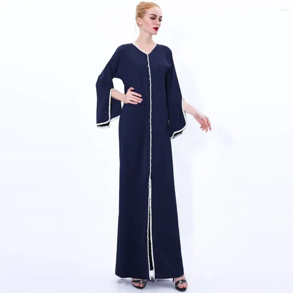 Abiti casual Moda Elegante abito di perle Abaya musulmano Manica lunga Turchia Per abbigliamento donna Abaya primaverile e autunnale