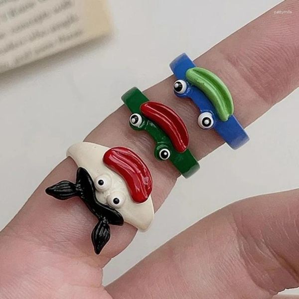 Cluster Ringe Lustige Hässliche Niedliche Große Wurst Mund Frosch Augen Für Frauen Männer Kind Mode Cartoon Öffnung Finger Ring Party geschenk