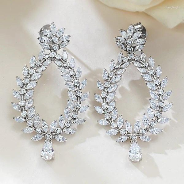 Brincos pendurados luxo flor laboratório diamante brinco real 925 prata esterlina jóias noivado casamento gota para mulher