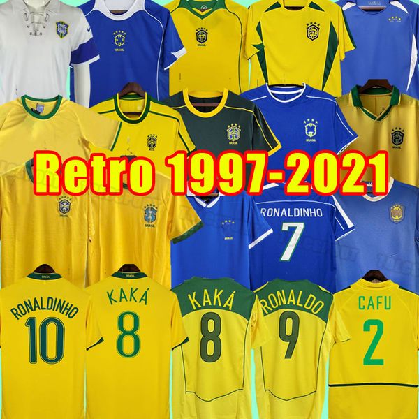 Brasil retro camisas de futebol PELE Ronaldo Ronaldinho KAKA R. CARLOS Brasil RIVALDO camisa de futebol clássica 1997 1998 2000 2002 2004 2006 HOME AWAY 98 0 02 04 06 21