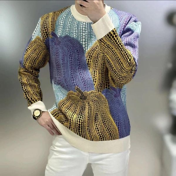 Herren T-Shirts Herbst Bunte Kürbis Patchwork Langarm T-Shirt Modische Casual Lose High Street Sweatshirts Männer Tops Männliche Kleidung