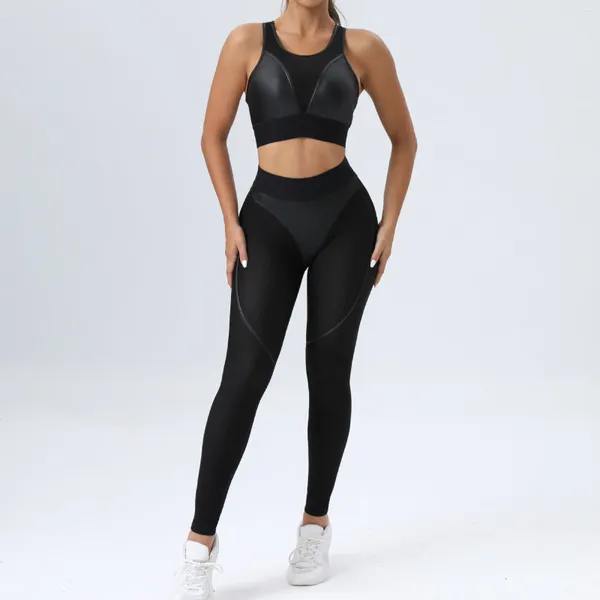 Conjuntos ativos um estilo selvagem feminino yoga conjunto de duas peças terno sutiãs calças completas apertado magro elástico sexy malha emenda fitness ginásio roupas