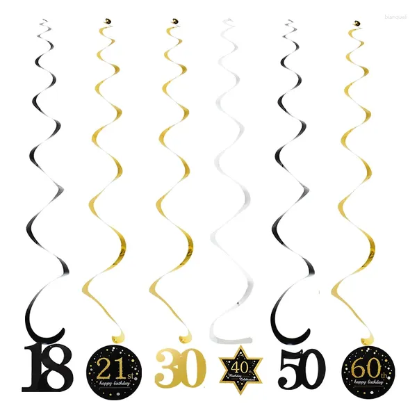 Decoração de festa aniversário 18 21 30 40 50 60 preto ouro redemoinho banner adulto aniversário pendurado ornamento