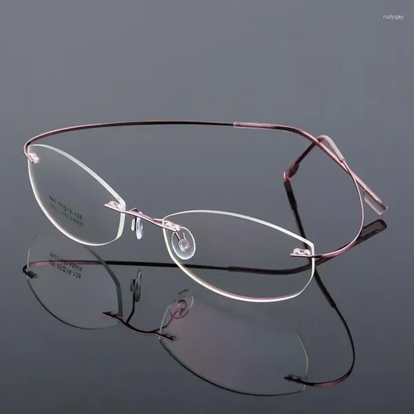 Montature per occhiali da sole Occhiali da vista senza montatura unisex Montatura per uomo Lega di titanio Ultraleggero Ovale Occhiali da vista miopia Donna UV400