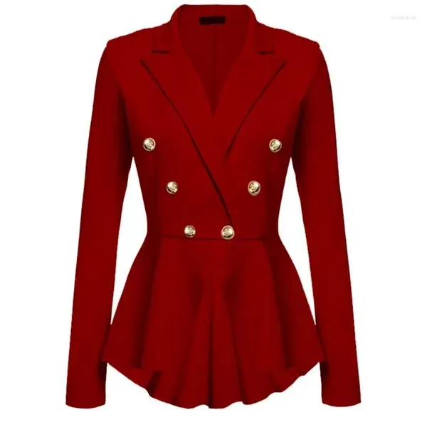 Abiti da donna Fibbia con volant Giacche a maniche lunghe Elegante Blazer Donna Bianco Nero Rosa Autunno Donna Slim Fit Doppia fila Cappotto in metallo