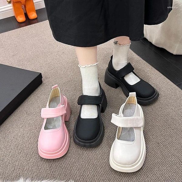 Sapatos de vestido rosa mary jane mulheres 2024 primavera outono redondo dedo do pé plataforma saltos japonês menina lolita sólida simples bombas femininas