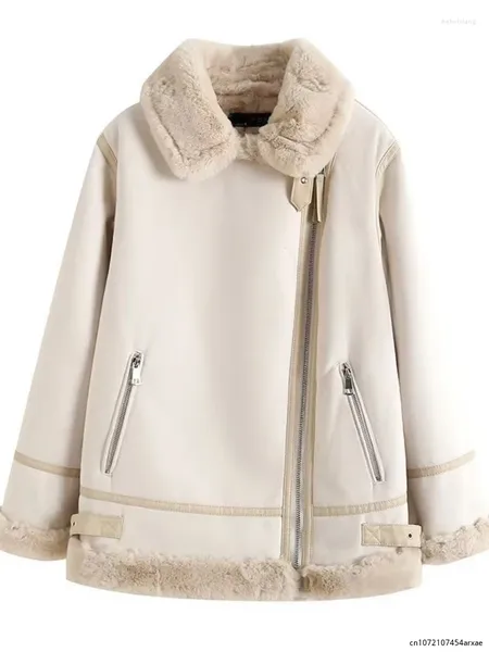 Pelle da donna 2024 Autunno Inverno Moda Donna Giacca in pelliccia scamosciata finta Streetwear Cappotto da neve caldo spesso allentato Moto Biker Outwear