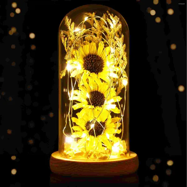 Fiori decorativi Luci di girasole essiccate per la decorazione della casa Lampada incantata per la casa Regali in vetro Ufficio interno