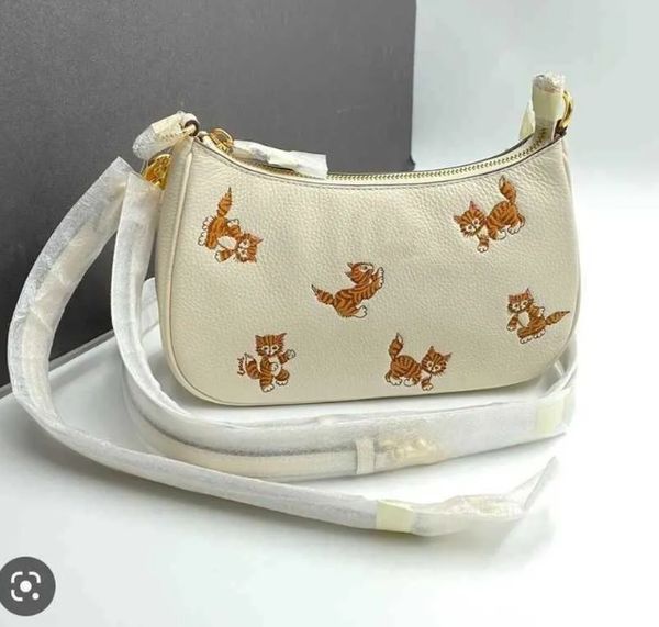 Gato bonito axilas sacola designer sacos de impressão axila sacos ombro pequeno mahjong saco lichia grão bolsa bolsa