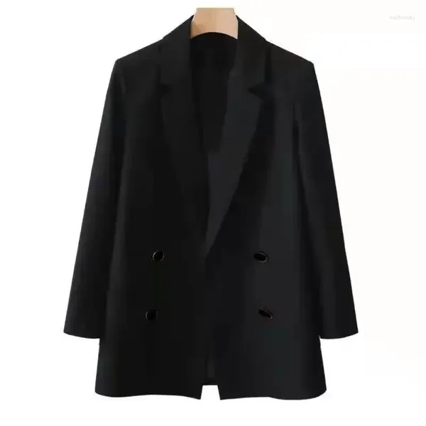 Ternos femininos jaqueta damasco roupas preto blazer mulher solto sólido casacos para mulheres outerwears liberação coreano roupas de luxo