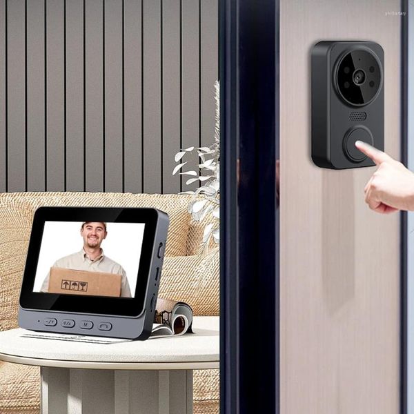 Campainhas visualizador de porta digital 2.4g wifi ir visão noturna campainha sem fio 4.3 Polegada ips tela câmeras de vídeo porteiro em dois sentidos