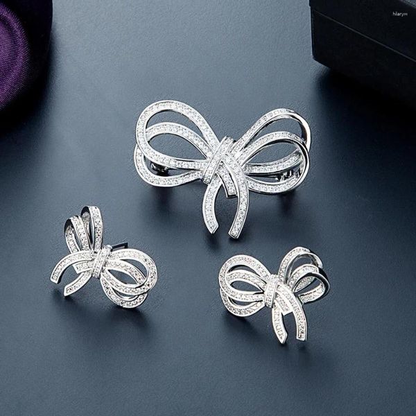 Halskette Ohrringe Set Zlxgirl Marke Voller Zirkonia Bogen Form Ohrstecker Und Brosche Hochzeit Schmuck Fashon Frauen Ohren Paar Brinco Earing