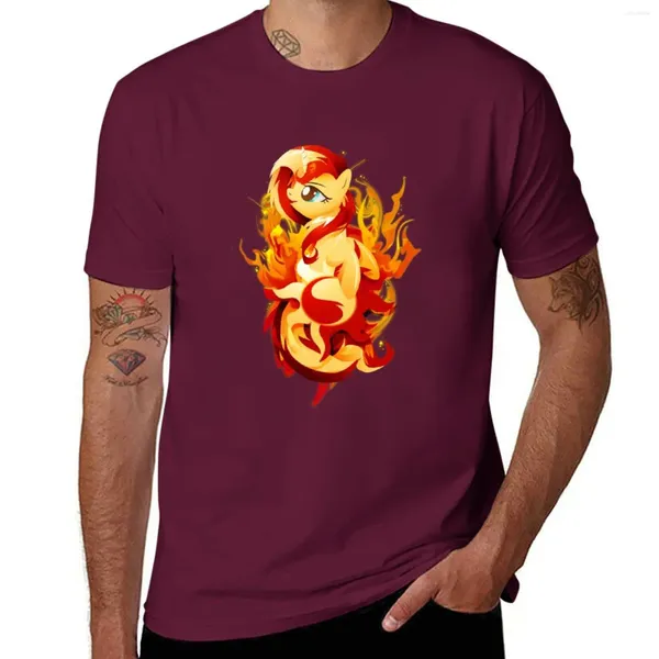 Camiseta masculina flamejante pôr do sol shimmer camiseta kawaii roupas simples gráfico masculino camisetas