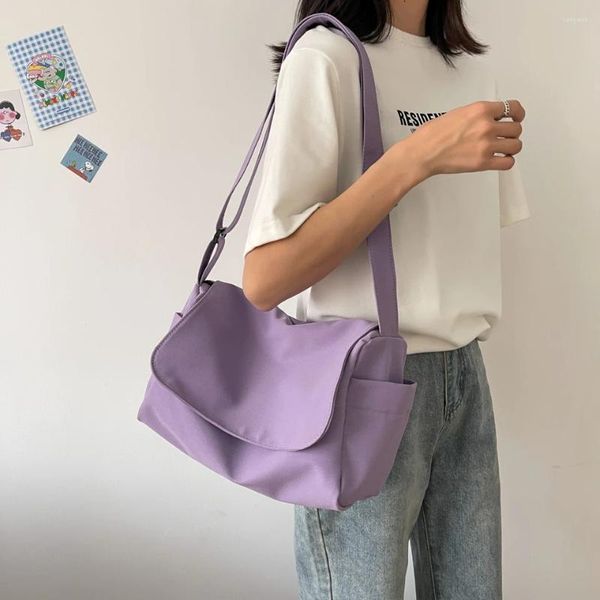 Sacos de noite Bolsa de lona feminina Eco Coreano Ombro Shopper Messenger Y2K Bolsa Universidade Satchel Roxo Crossbody Bolsos Ins