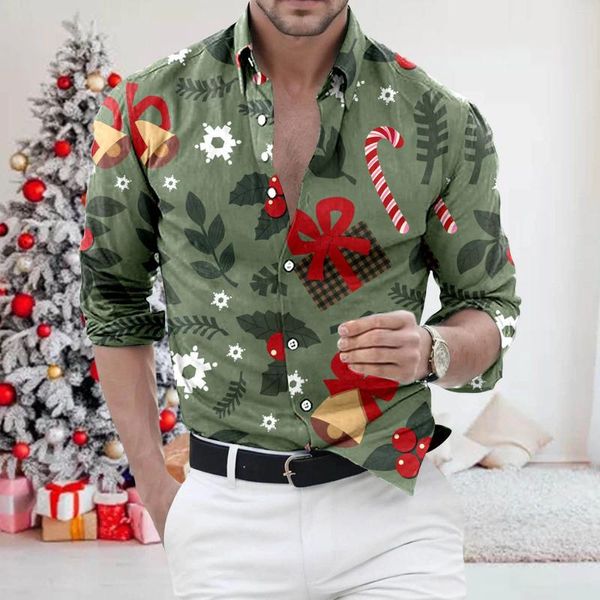 Männer Casual Hemden Herren Weihnachten Hemd Lustige Hässliche Navidad Gedruckt Top Revers Blusen Mode Urlaub Est Camisas De Hombre