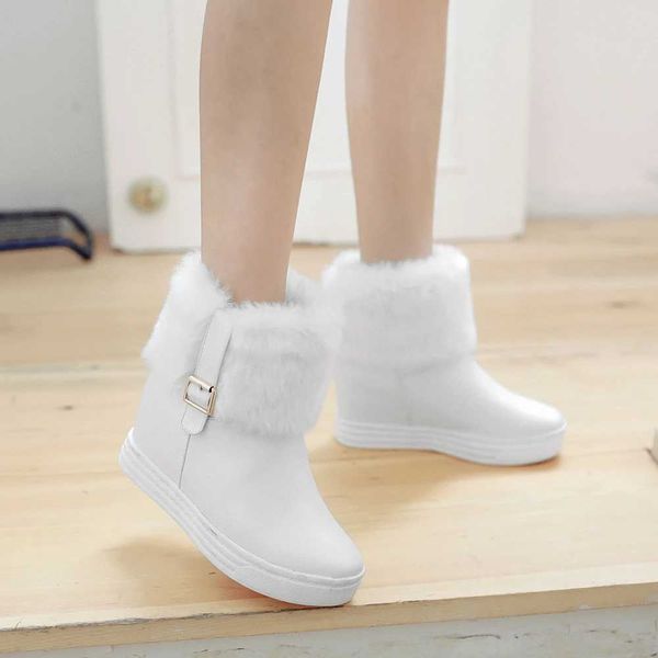 Botas de tornozelo de inverno feminino plataforma de pele bota de neve senhoras tênis de pelúcia casual sapatos planos branco rosa mulher calçado 230922