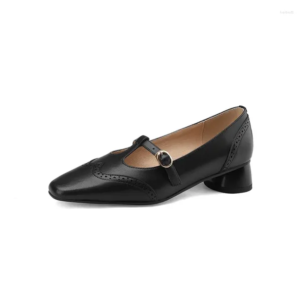 Kleidschuhe 2024 Frühling Frauen Pumps Naturleder 22-26 cm Länge Rindsleder Schweinsleder Runde Zehenschnalle Mary Jane Brogue