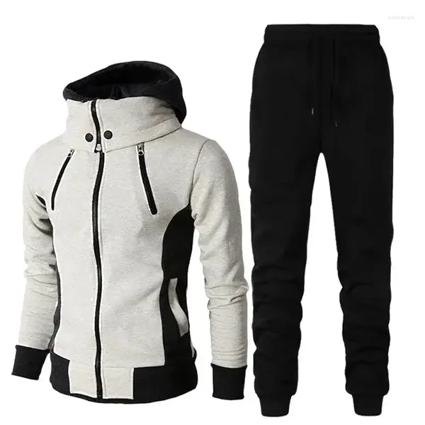 Homens Tracksuits Homens Inverno Engrossado Quente Dois Conjuntos de Peças Bib Pescoço Com Capuz Moletom Casual Esportes Masculino Ternos Preto Calças Longas Cardigan