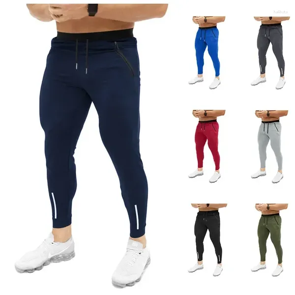 Calças masculinas 2024 Sports Sports European and American Youth Fitness Tight Pried Color Block Leggings