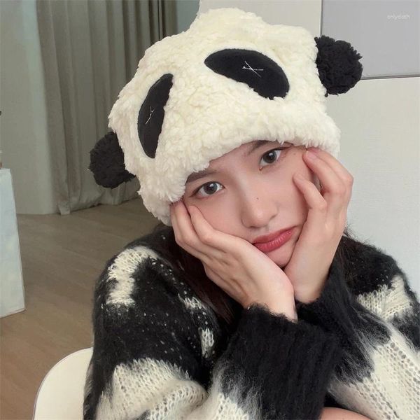 Berets Mode Winter Panda Hüte Für Frauen Motorhaube Samt Ohr Warme Kappe Nette Baumwolle Beanie Hut Ohren Gorras Frühling